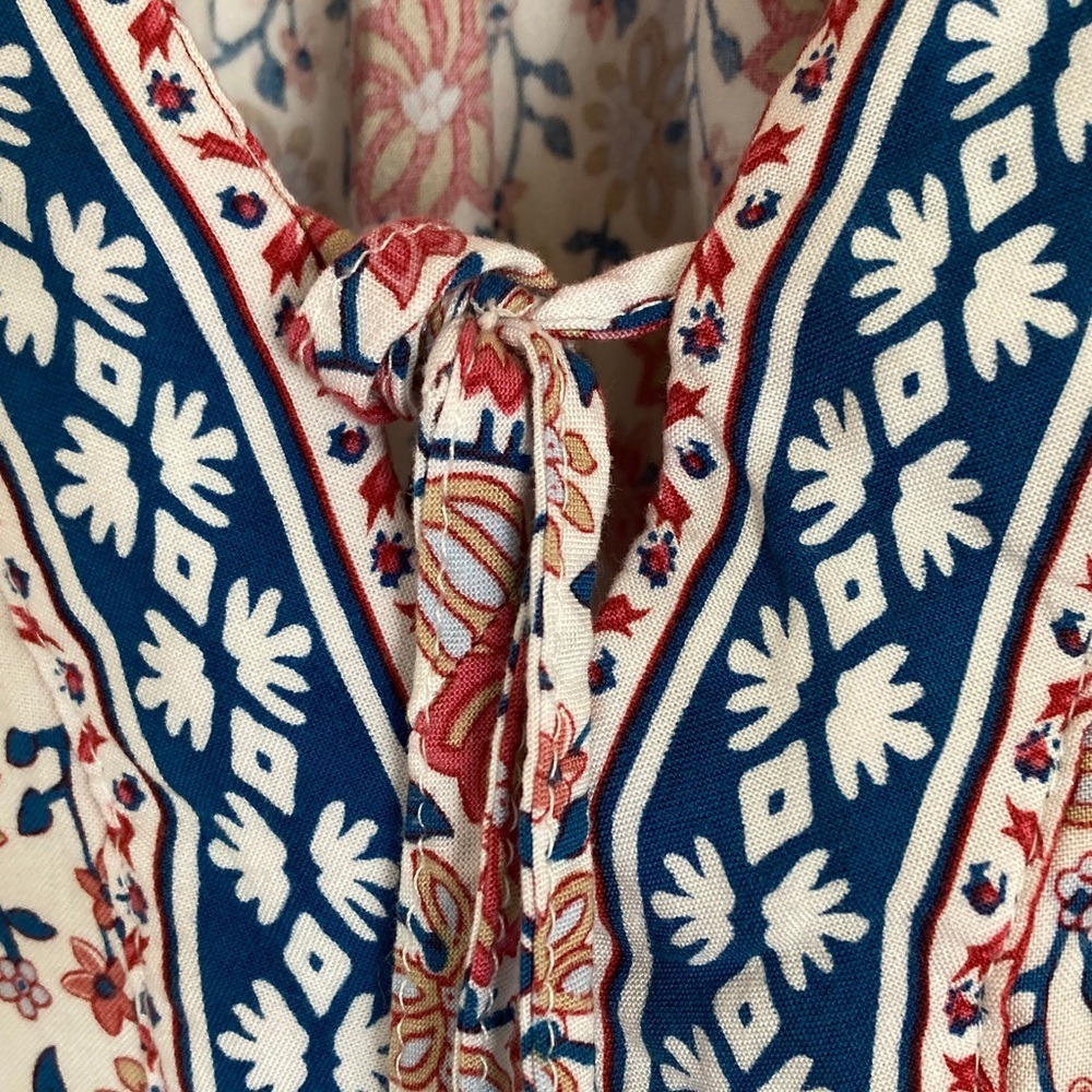 Cynthia Rowley Womens Floral V-Neck Boho Blouse Rust Blue Size 1X 3/4 Sleeve - Picture 5 of 9